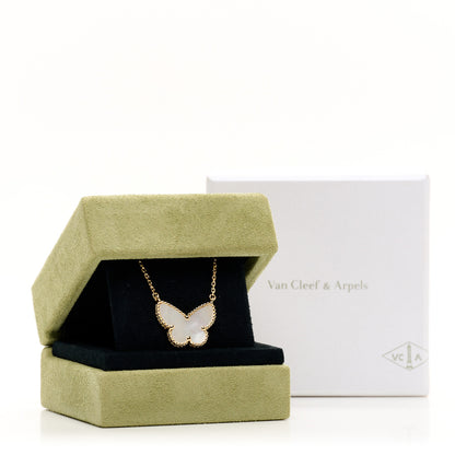 Van Cleef & Arpels 18K Yellow Gold Mother of Pearl Lucky Alhambra Butterfly Pendant Necklace 5 of 5