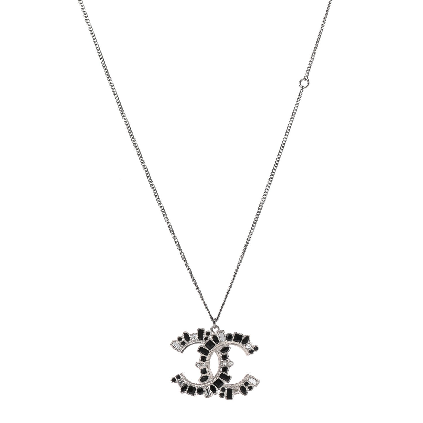 Baguette Crystal CC Necklace Silver Black