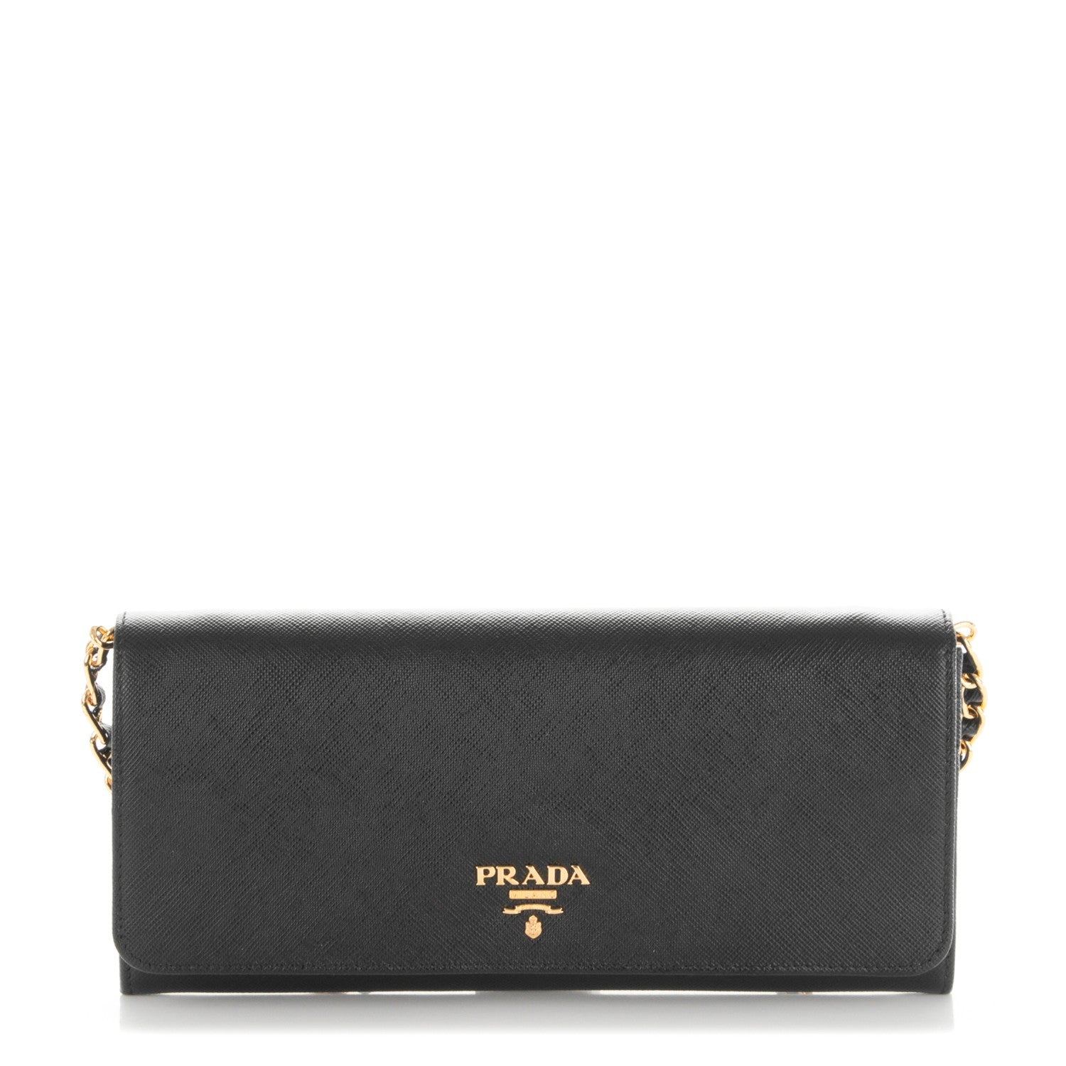 Prada Saffiano Metal Oro Chain Wallet Nero Black 1 of 7