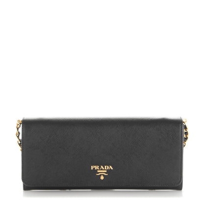 Prada Saffiano Metal Oro Chain Wallet Nero Black 1 of 7