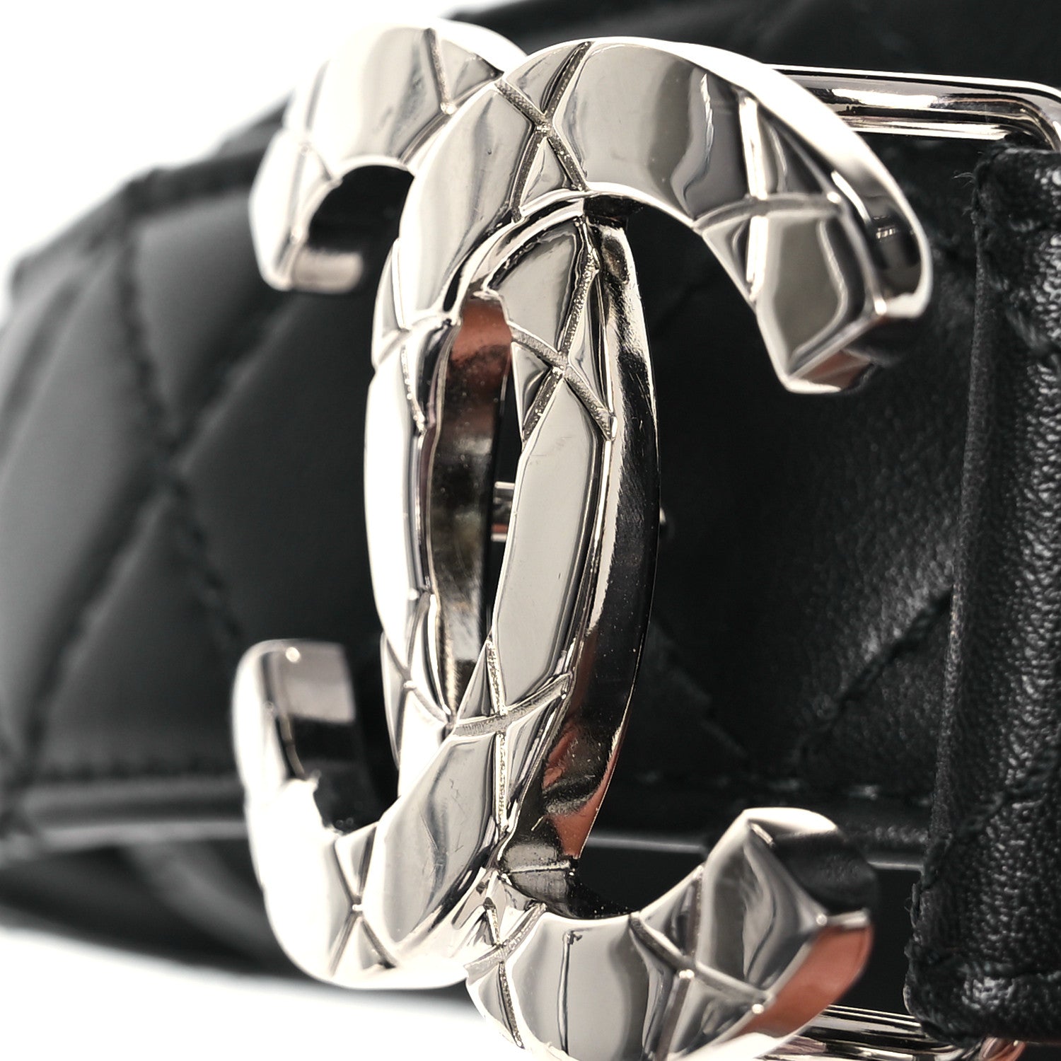 Chanel Lambskin Quilted CC Belt 90 36 Black Silvery 8 of 10