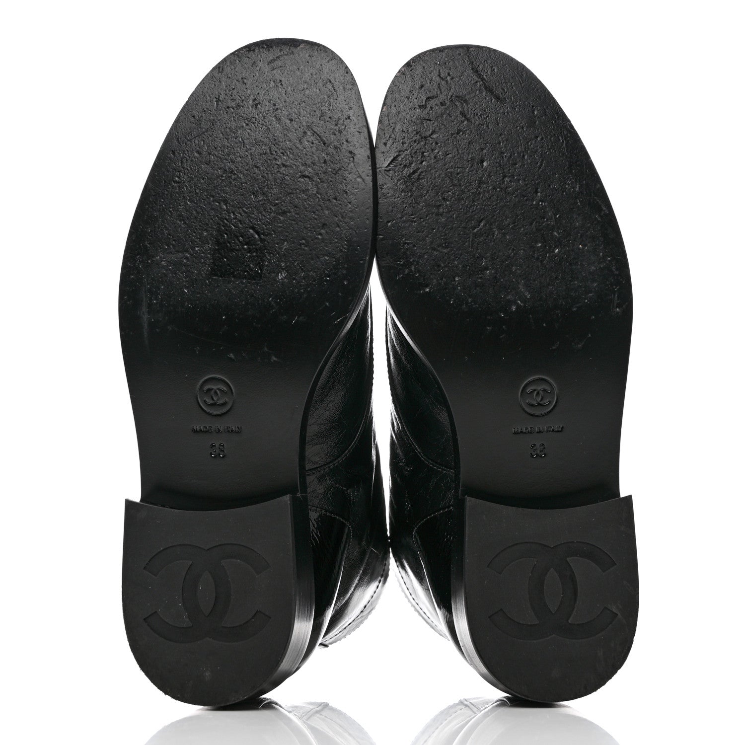Chanel Crumpled Lambskin Shiny Calfskin Combat Boots 38 Black 5 of 9