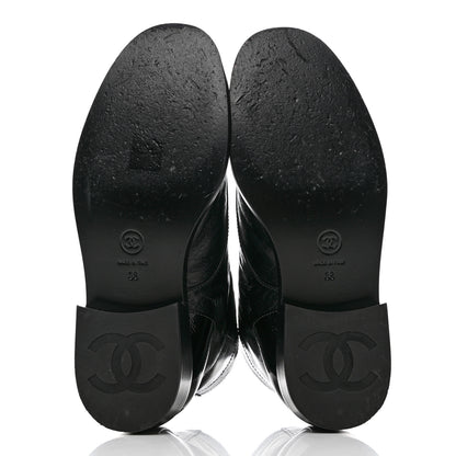 Chanel Crumpled Lambskin Shiny Calfskin Combat Boots 38 Black 5 of 9