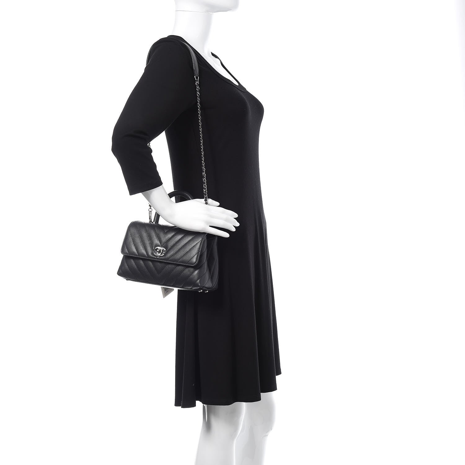 Chanel Caviar Chevron Quilted Mini Coco Handle Flap Black 2 of 10