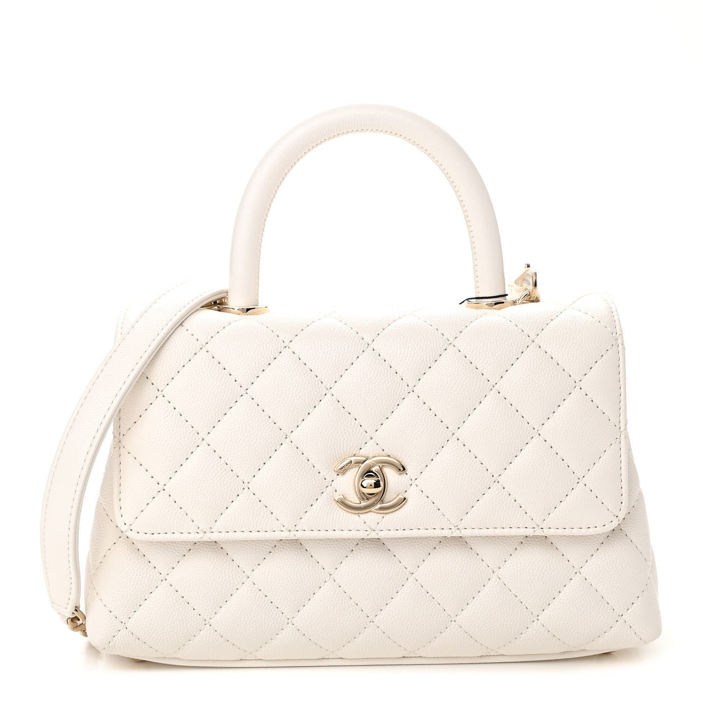 Caviar Quilted Mini Coco Handle Flap White
