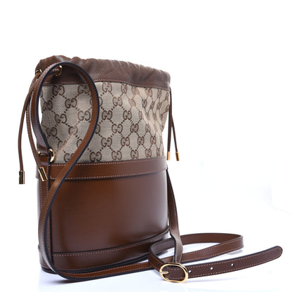 Gucci Monogram Textured Calfskin Horsebit 1955 Drawstring Bucket Bag Beige Brown Sugar 3 of 12