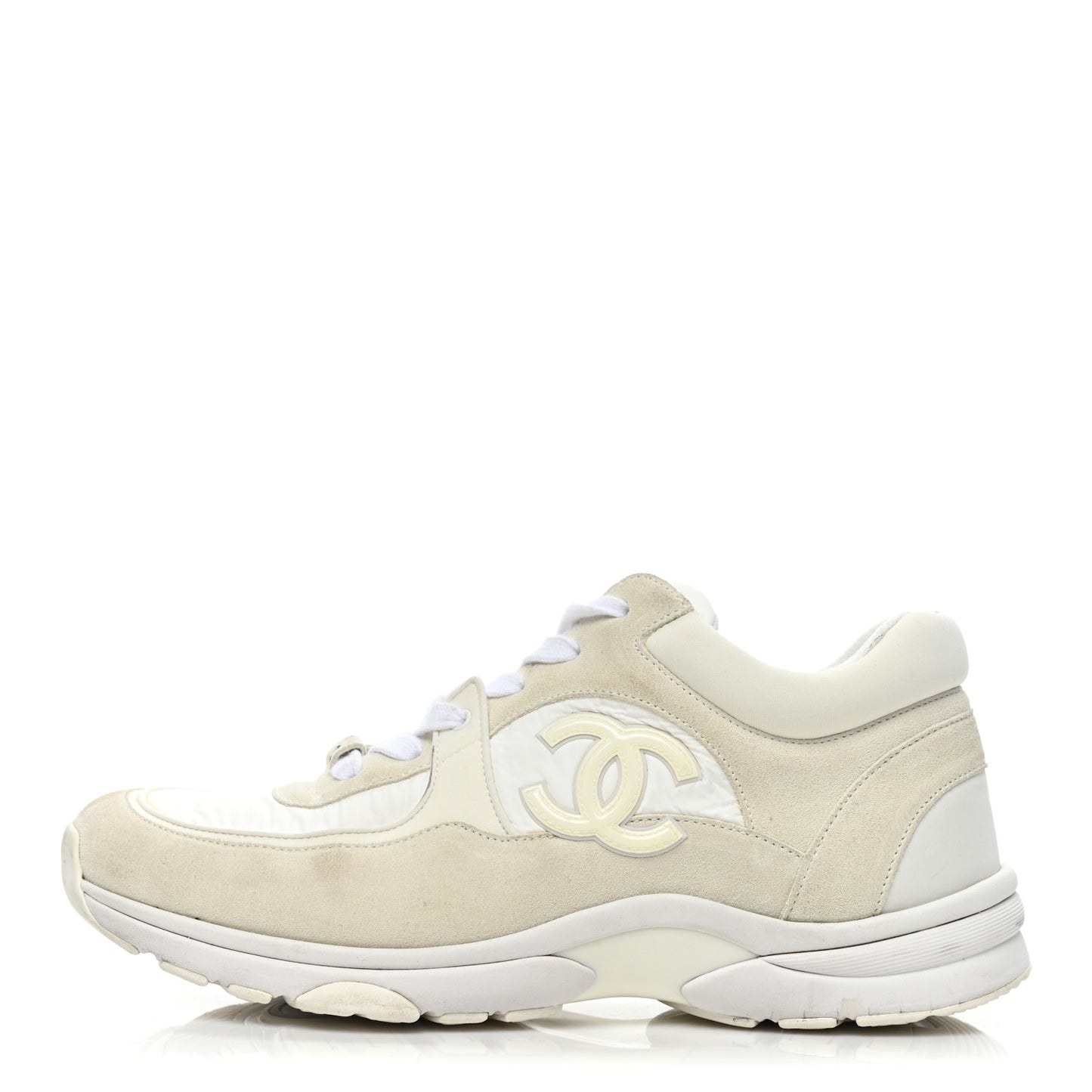 Suede Calfskin Fabric CC Sneakers 41 White