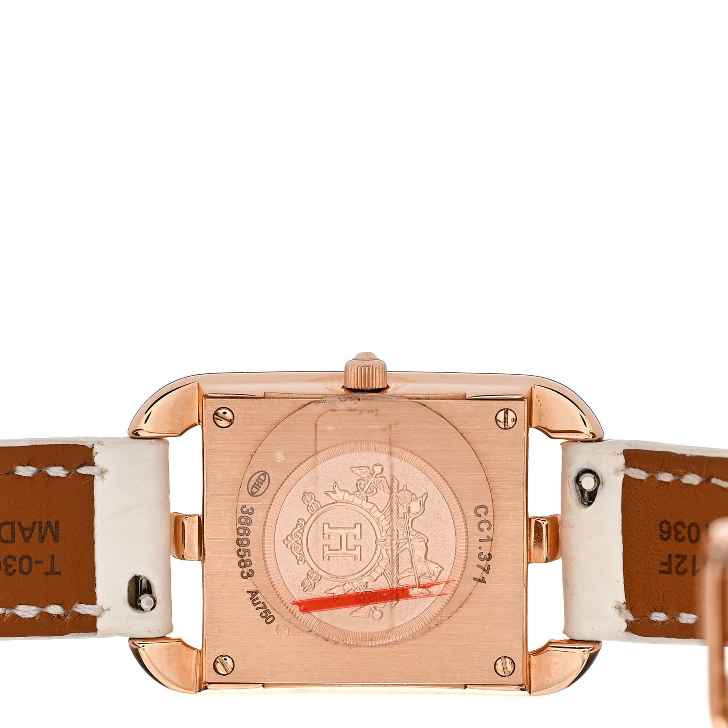 Hermes 18K Rose Gold Alligator Diamond Bezel 23mm Cape Cod Chaine d'Ancre Joaillier Double Tour Quartz Watch Blanc 4 of 5