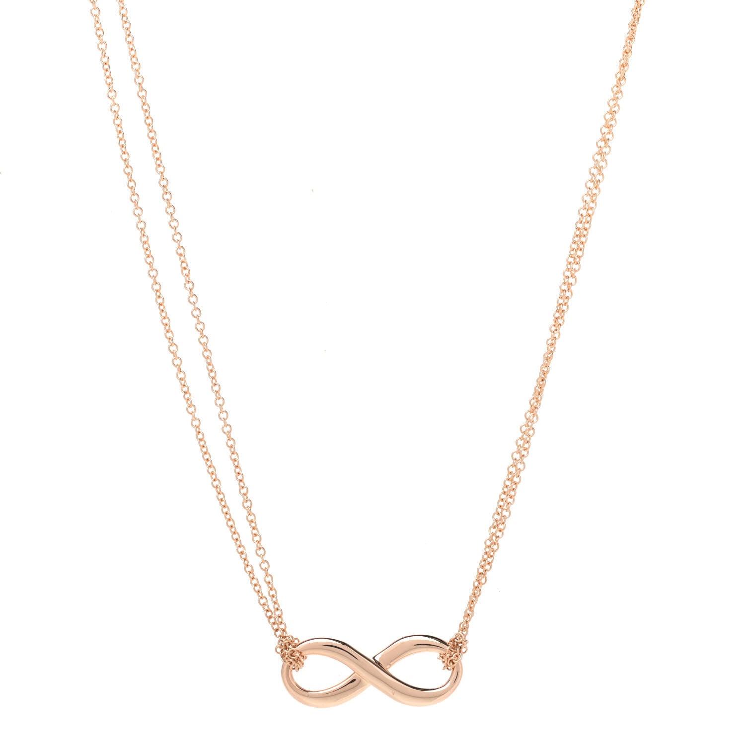 Tiffany 18K Rose Gold Infinity Double Chain Pendant Necklace 1 of 7