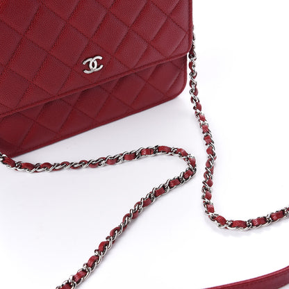 Chanel Caviar Quilted Square Wallet On Chain WOC Dark Red 11 of 13