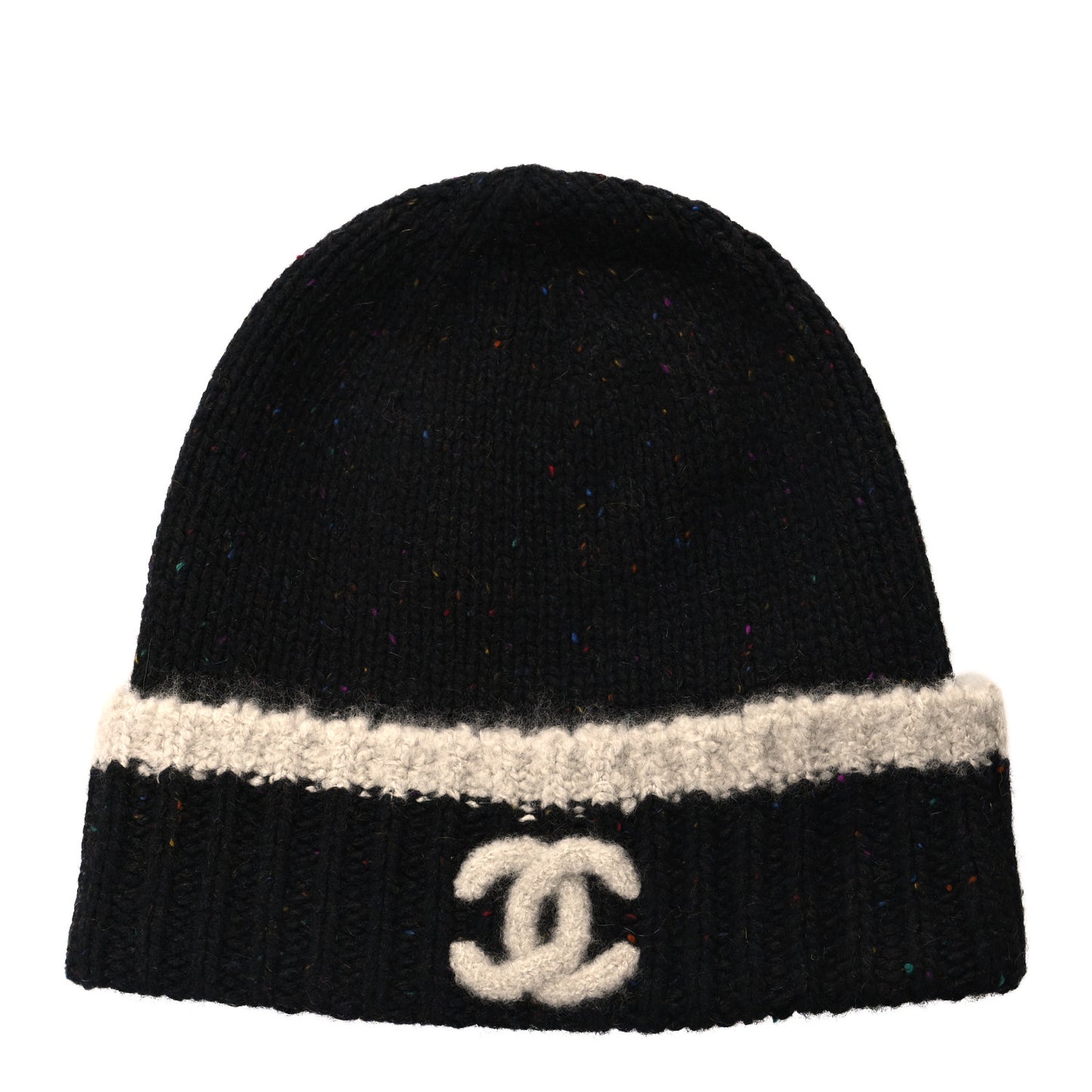 Cashmere Silk CC Beanie Hat Black Ecru