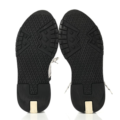 Hermes Knit Goatskin Mens Addict Sneakers 41 Black White 5 of 9