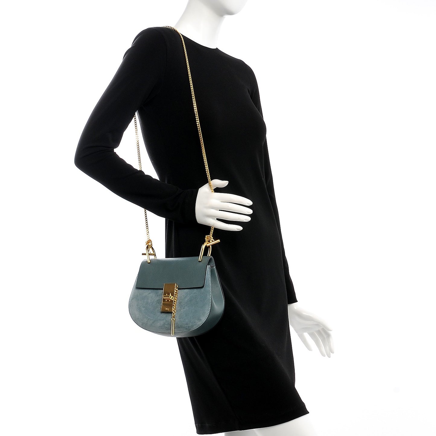 Suede Smooth Calfskin Mini Drew Shoulder Bag Cloudy Blue
