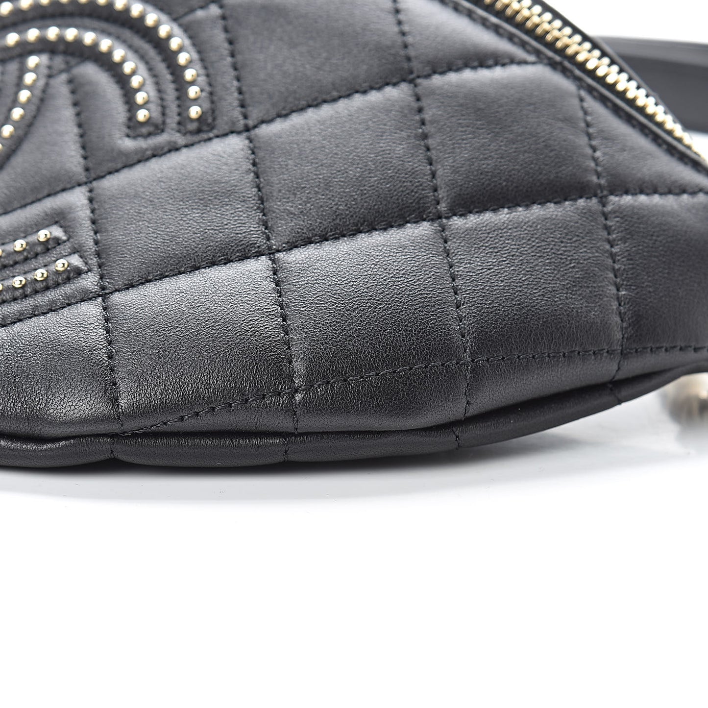Lambskin Quilted Studded Waist Bag Fanny Pack Black