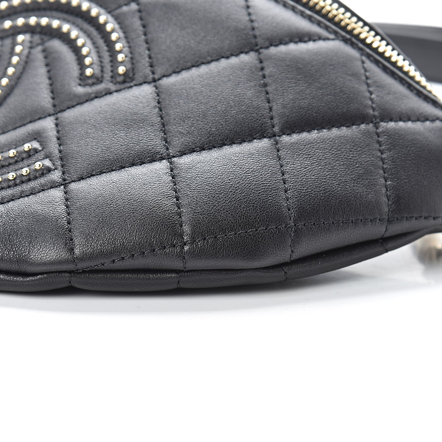 Chanel Lambskin Quilted Studded Waist Bag Fanny Pack Black 10 of 10