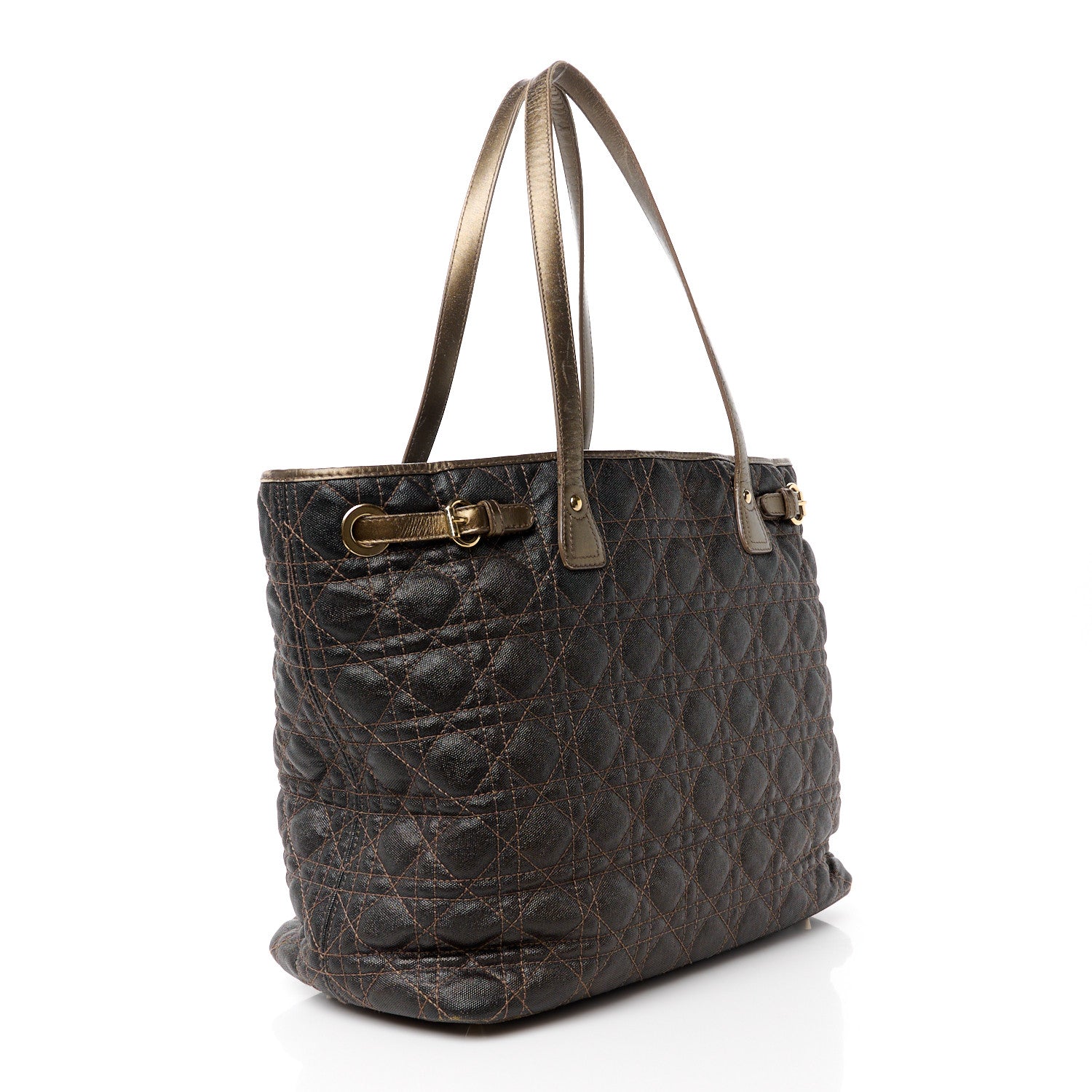Christian Dior Coated Canvas Cannage Medium Panarea Tote Bronze 3 of 15