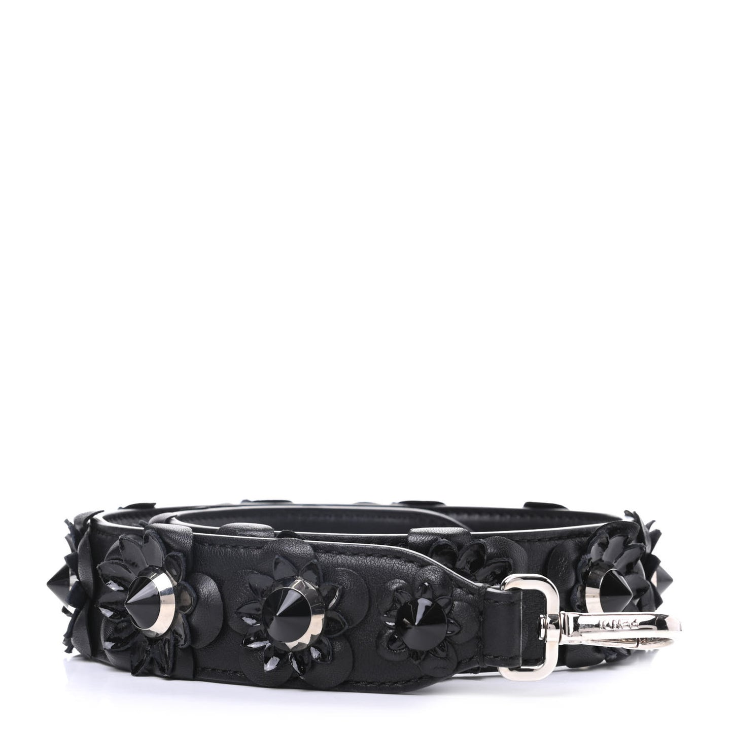 Vitello Dolce Nappa Patent Flowerland Studded Strap You Black