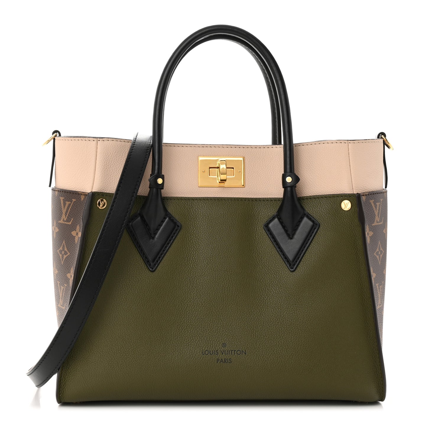 Calfskin Monogram On My Side MM Laurier Green Toffee Latte Beige