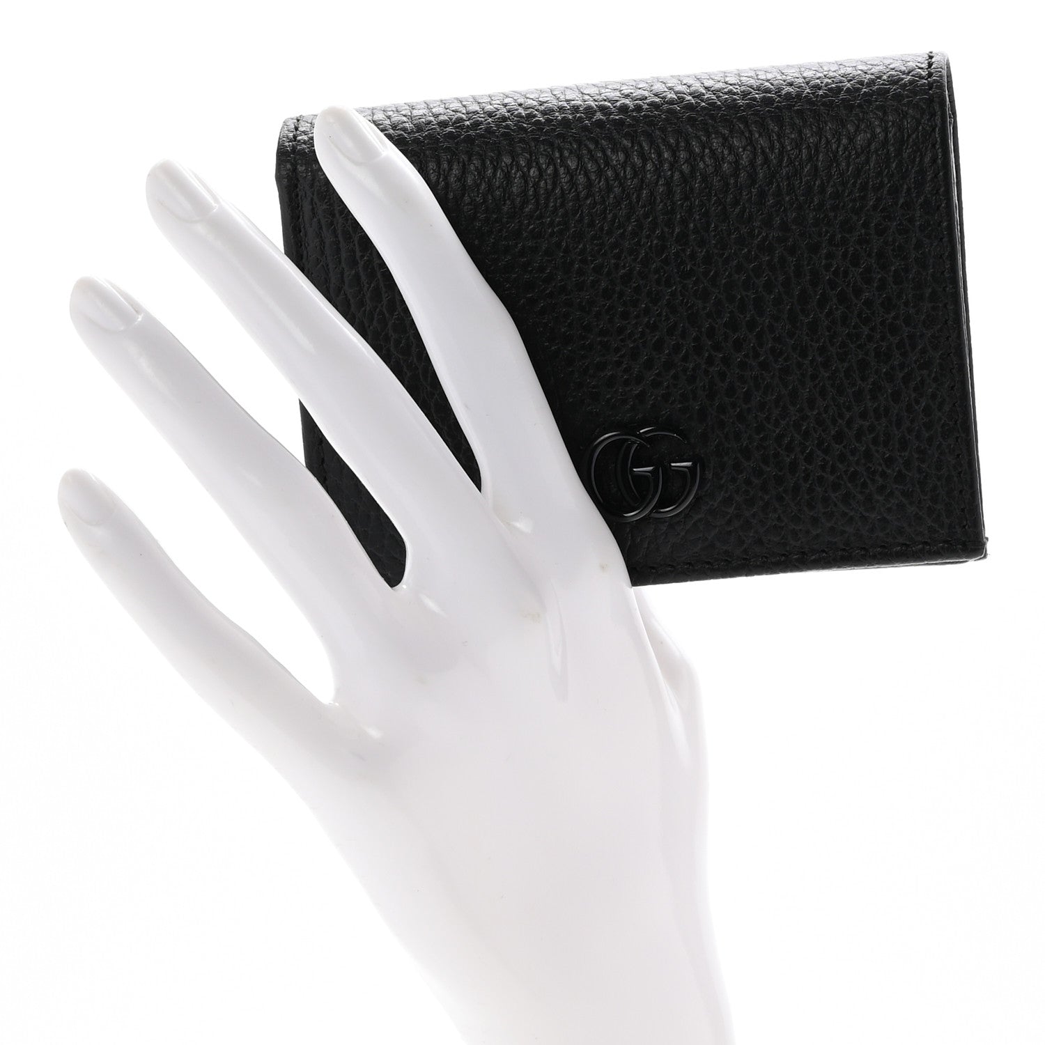Gucci Dollar Calfskin Enamel Monochrome GG Marmont Card Case Black 2 of 11