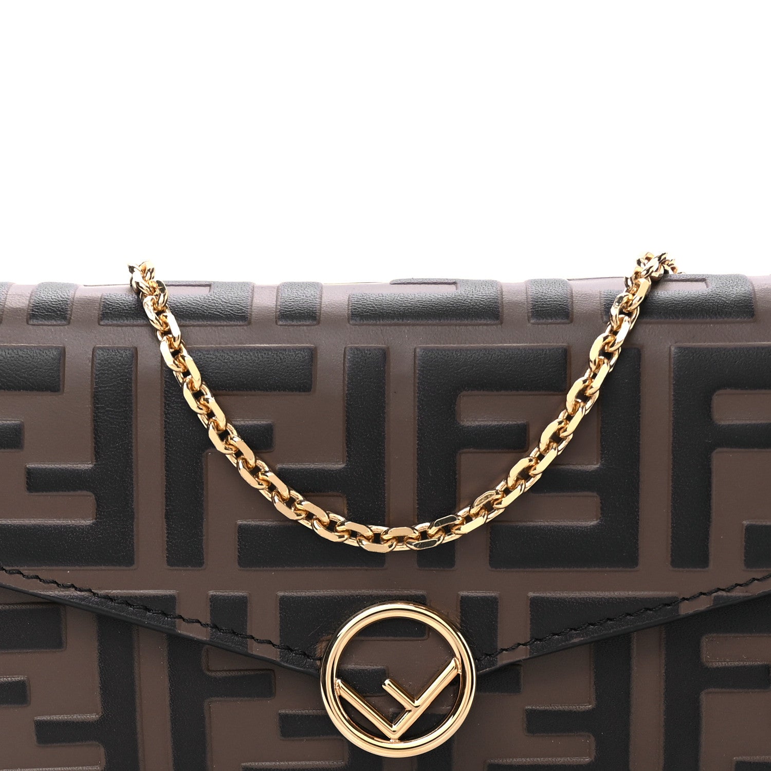 Fendi Vitello Soft F is Fendi Bi-Color FF 1974 Embossed Continental Envelope Wallet On Chain Maya Black 7 of 9