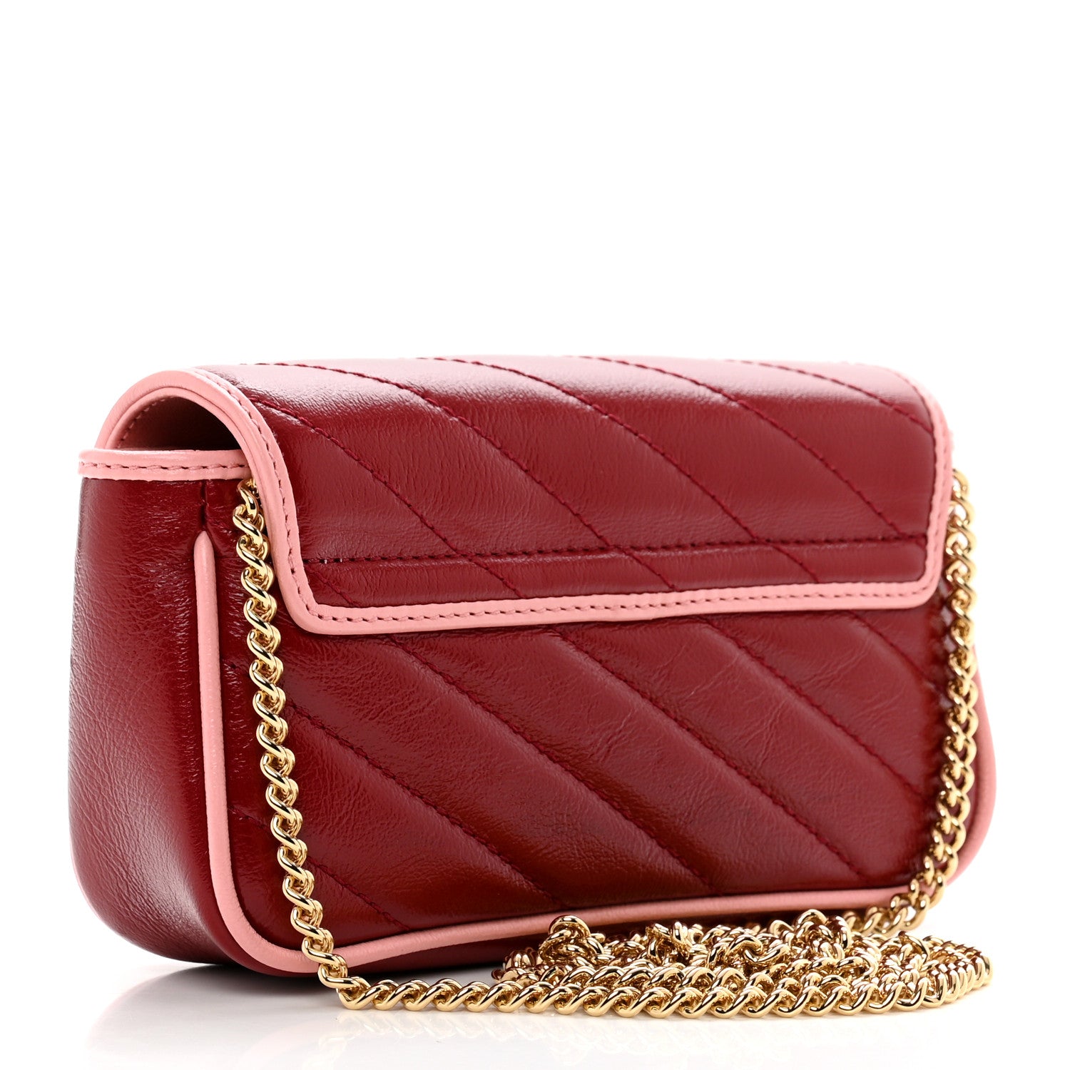 Gucci Azalea Calfskin Enamel Matelasse Diagonal Super Mini Torchon GG Marmont Shoulder Bag New Cherry Red Wild Rose 3 of 9