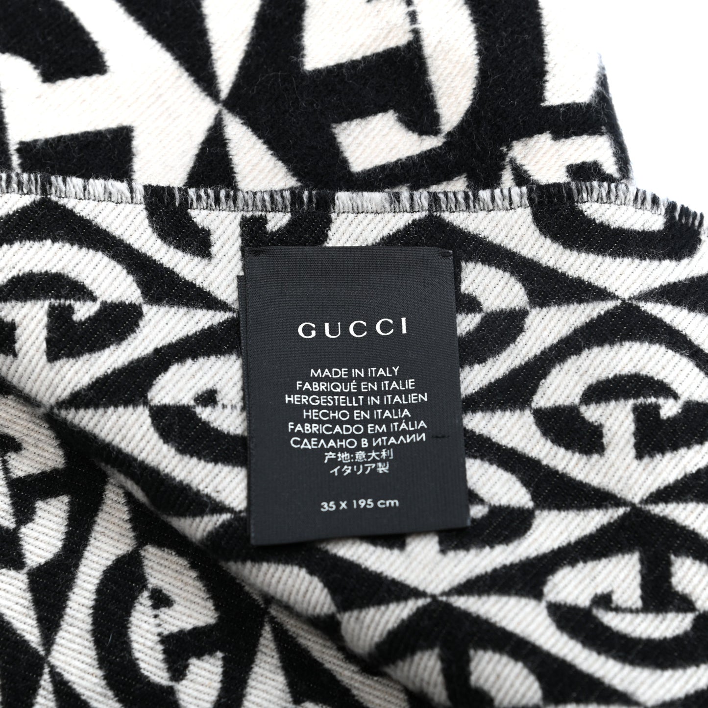 Wool Cotton Jacquard G Rhombus Scarf Black Ivory