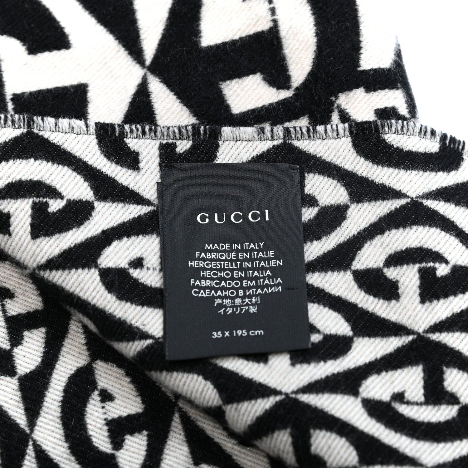 Gucci Wool Cotton Jacquard G Rhombus Scarf Black Ivory 8 of 8
