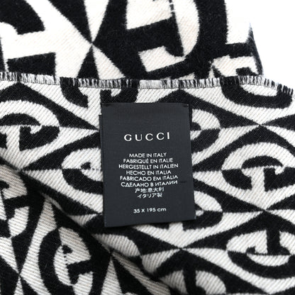 Gucci Wool Cotton Jacquard G Rhombus Scarf Black Ivory 8 of 8