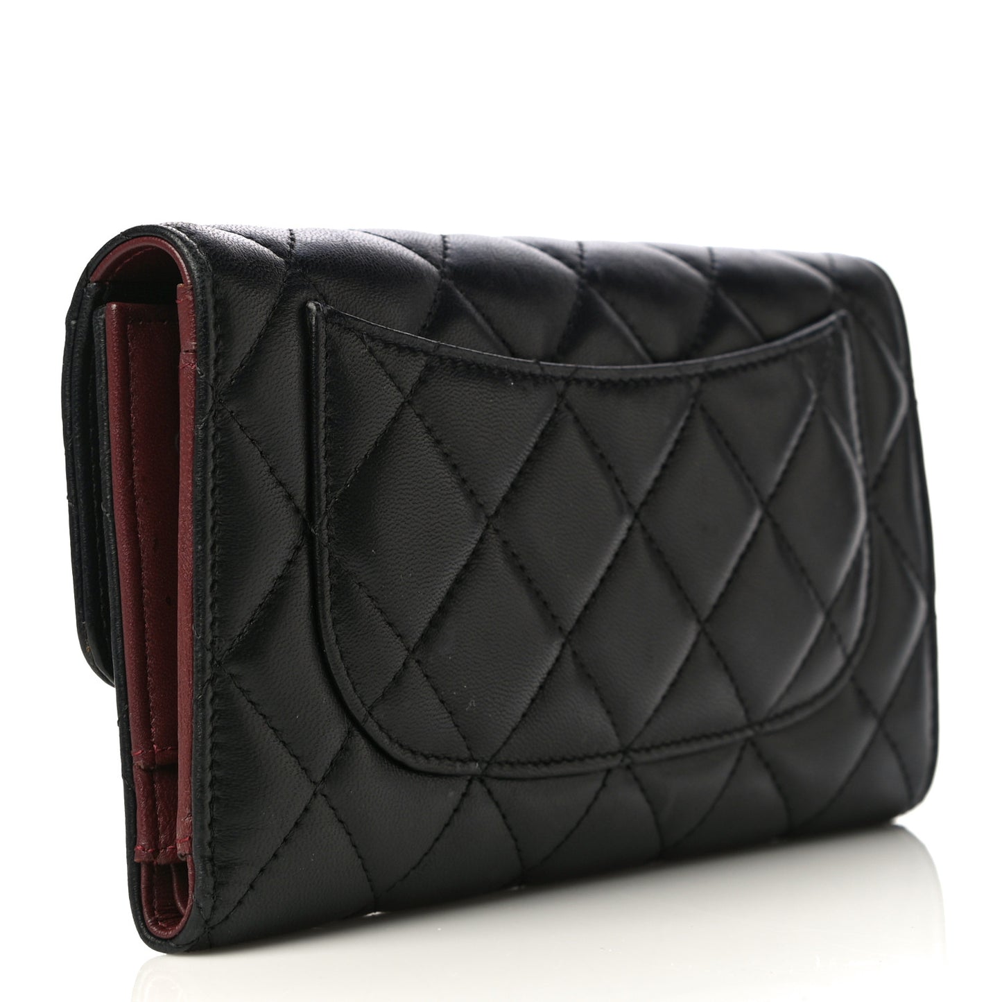 Lambskin Quilted Large Gusset Flap Wallet Black