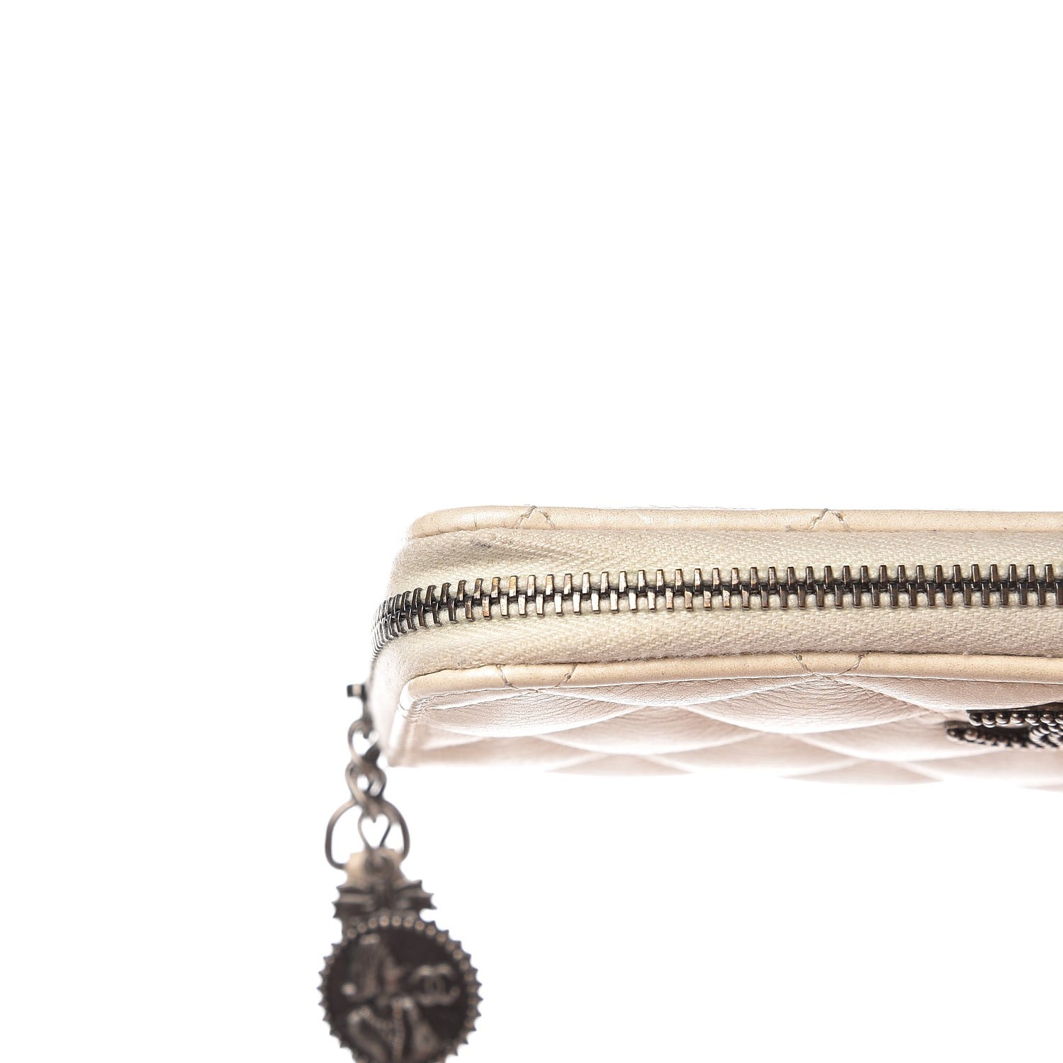 Chanel Metallic Calfskin Quilted Small CC Zip Around Wallet Pearl 9 of 9