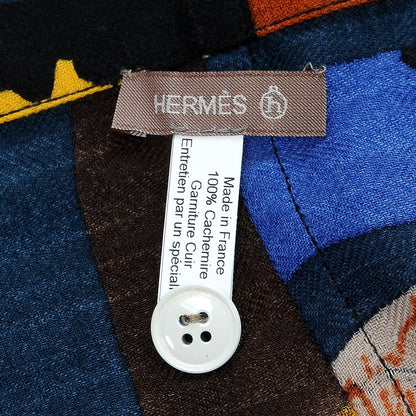 Hermes Cashmere Echarp A Manches Petit H Scarf Bleu Jaune Brun 10 of 10