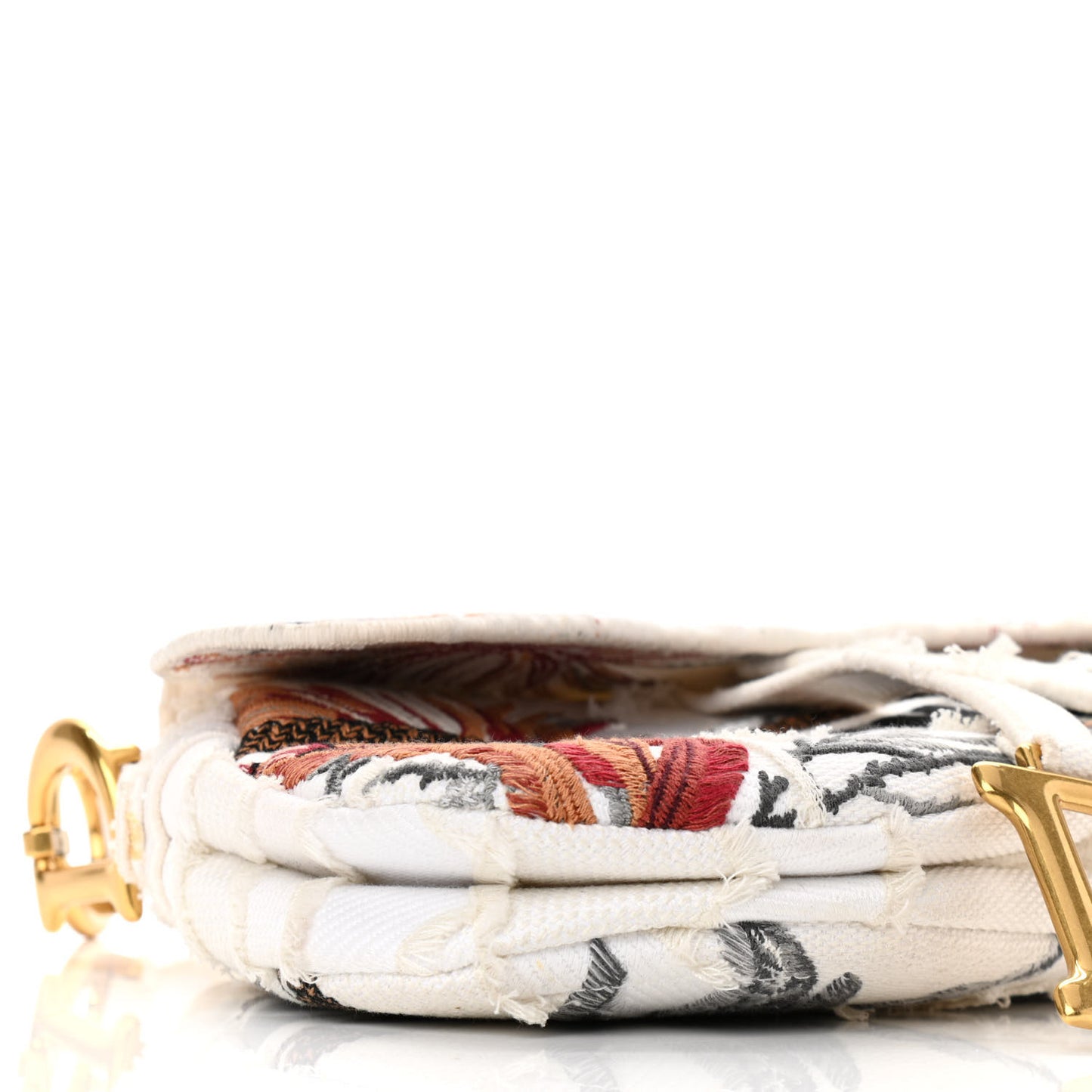 Canvas Embroidered Camouflage Flowers Saddle Bag Latte Multicolor