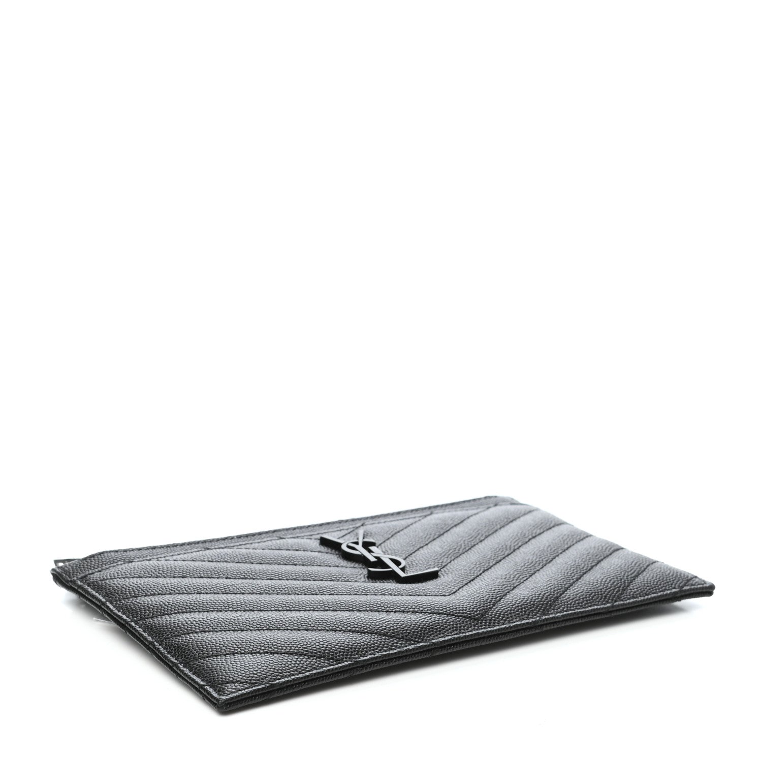 Saint Laurent Grain De Poudre Chevron Monogram Bill Pouch Black 4 of 7
