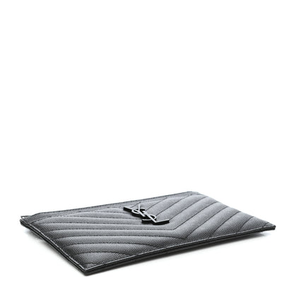 Saint Laurent Grain De Poudre Chevron Monogram Bill Pouch Black 4 of 7