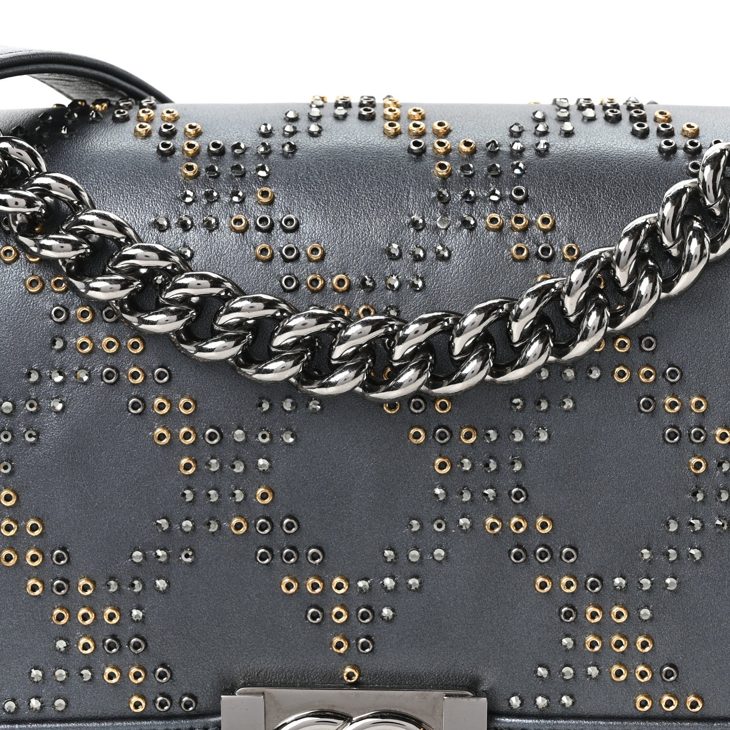 Chanel Metallic Calfskin Crystal Medium Boy Flap Dark Silver 8 of 10
