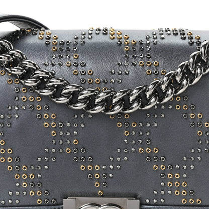 Chanel Metallic Calfskin Crystal Medium Boy Flap Dark Silver 8 of 10