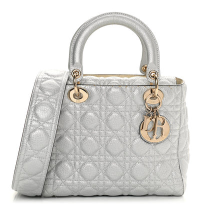 Christian Dior Metallic Grained Calfskin Cannage Medium Supple Lady Dior Silver 1 of 20