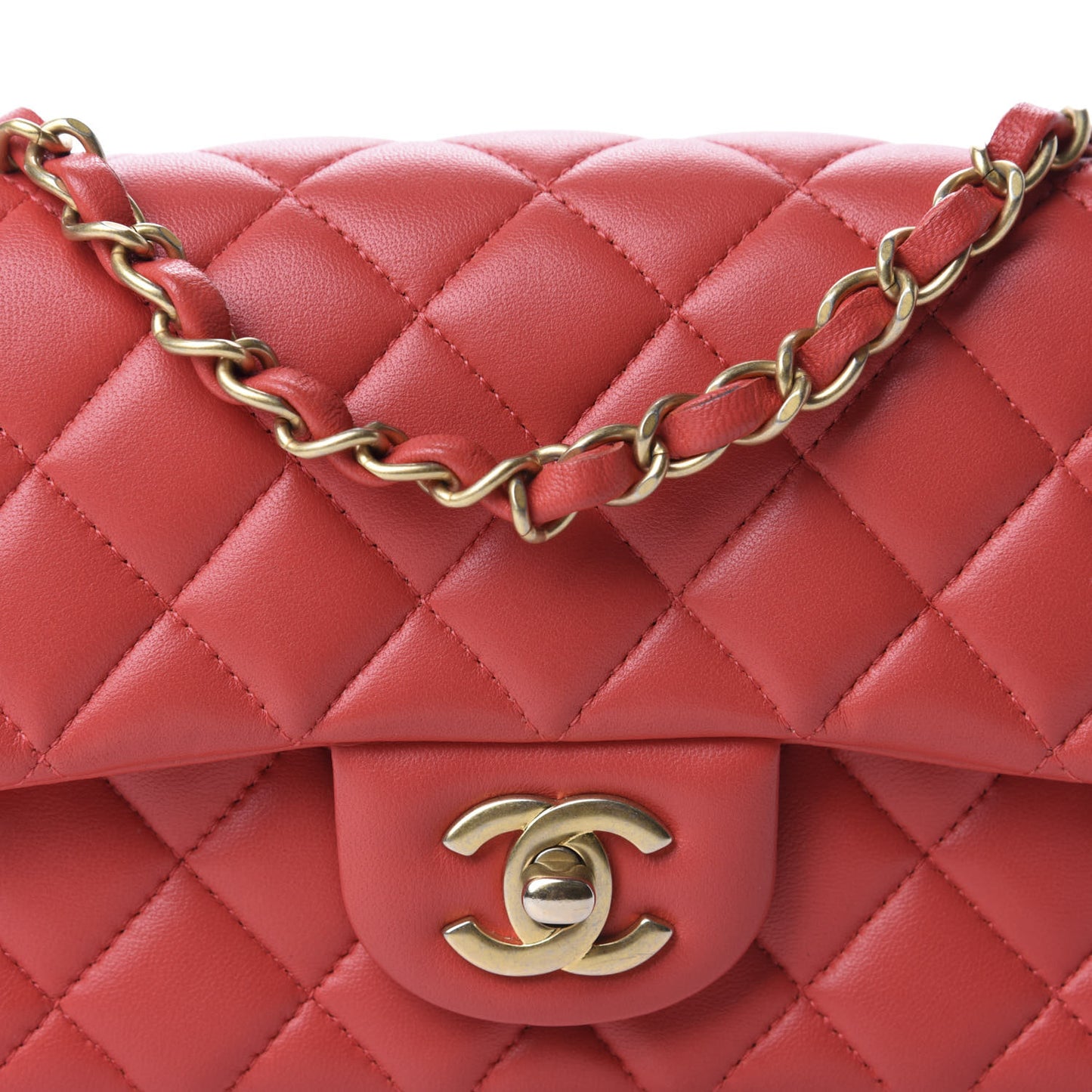 Lambskin Quilted Mini Rectangular Flap Red