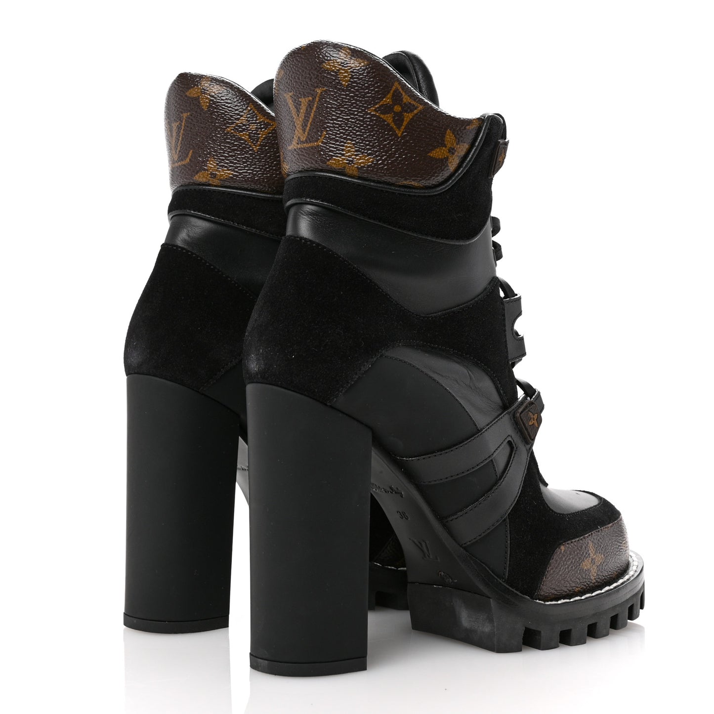 Suede Calfskin Monogram Star Trail Ankle Boots 38 Black