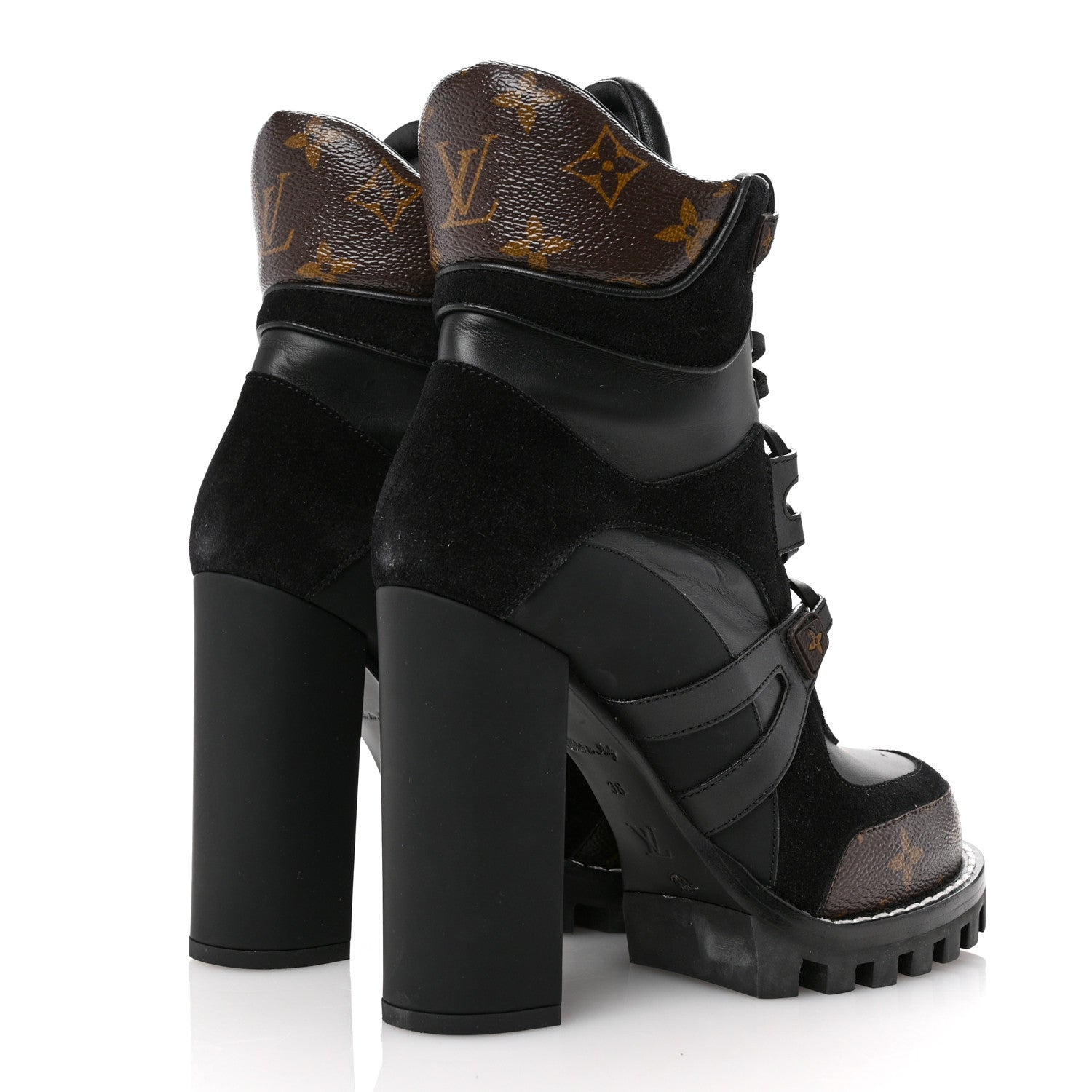 Louis Vuitton Suede Calfskin Monogram Star Trail Ankle Boots 38 Black 5 of 11