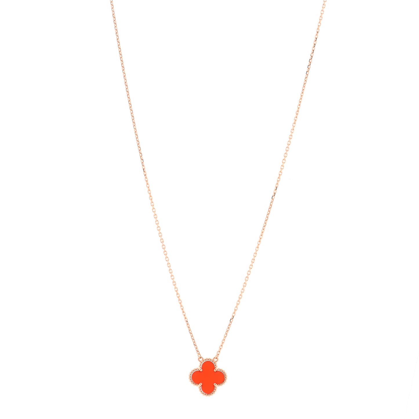 18K Rose Gold Carnelian Vintage Alhambra Pendant Necklace