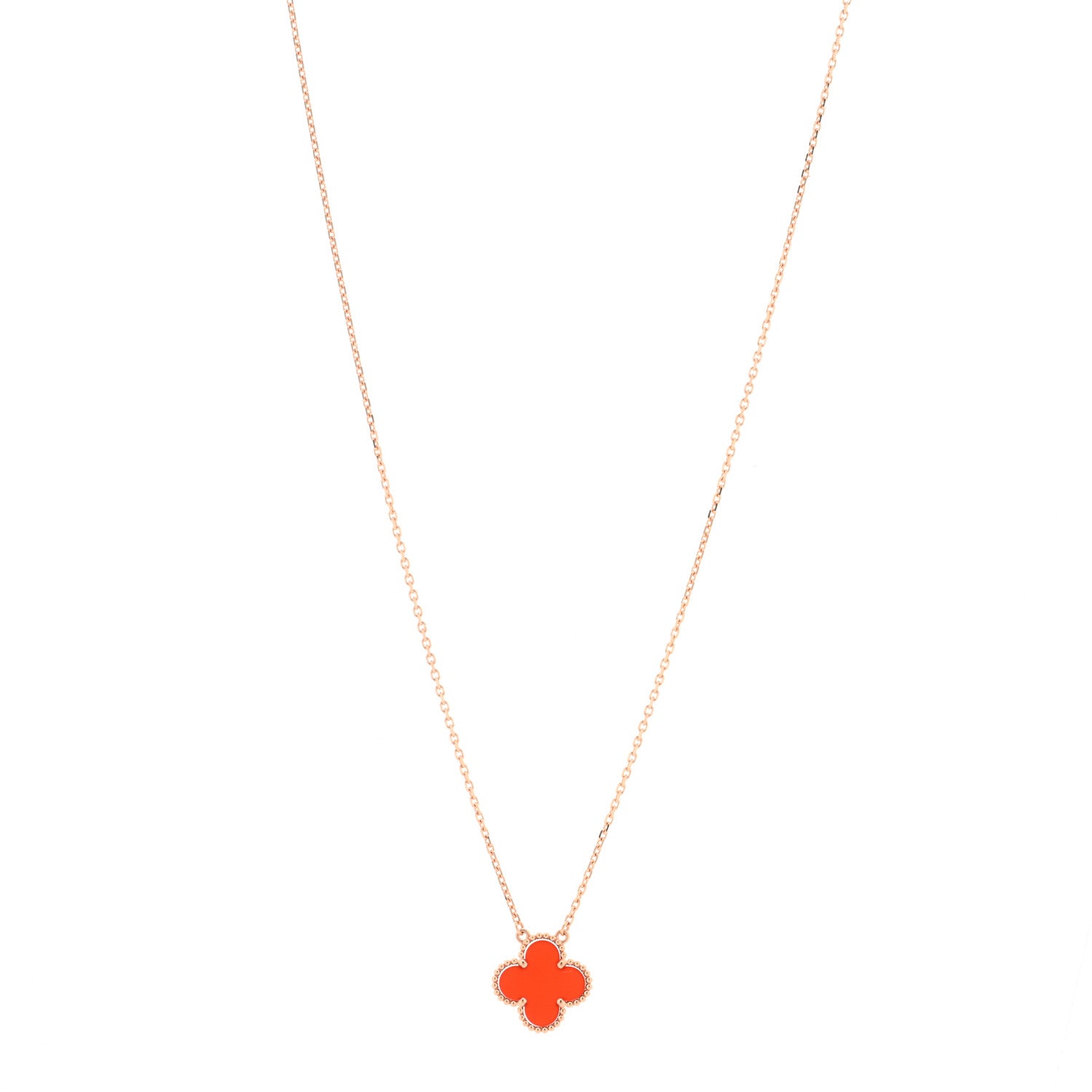 Van Cleef & Arpels 18K Rose Gold Carnelian Vintage Alhambra Pendant Necklace 1 of 3
