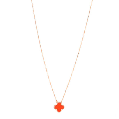 Van Cleef & Arpels 18K Rose Gold Carnelian Vintage Alhambra Pendant Necklace 1 of 3