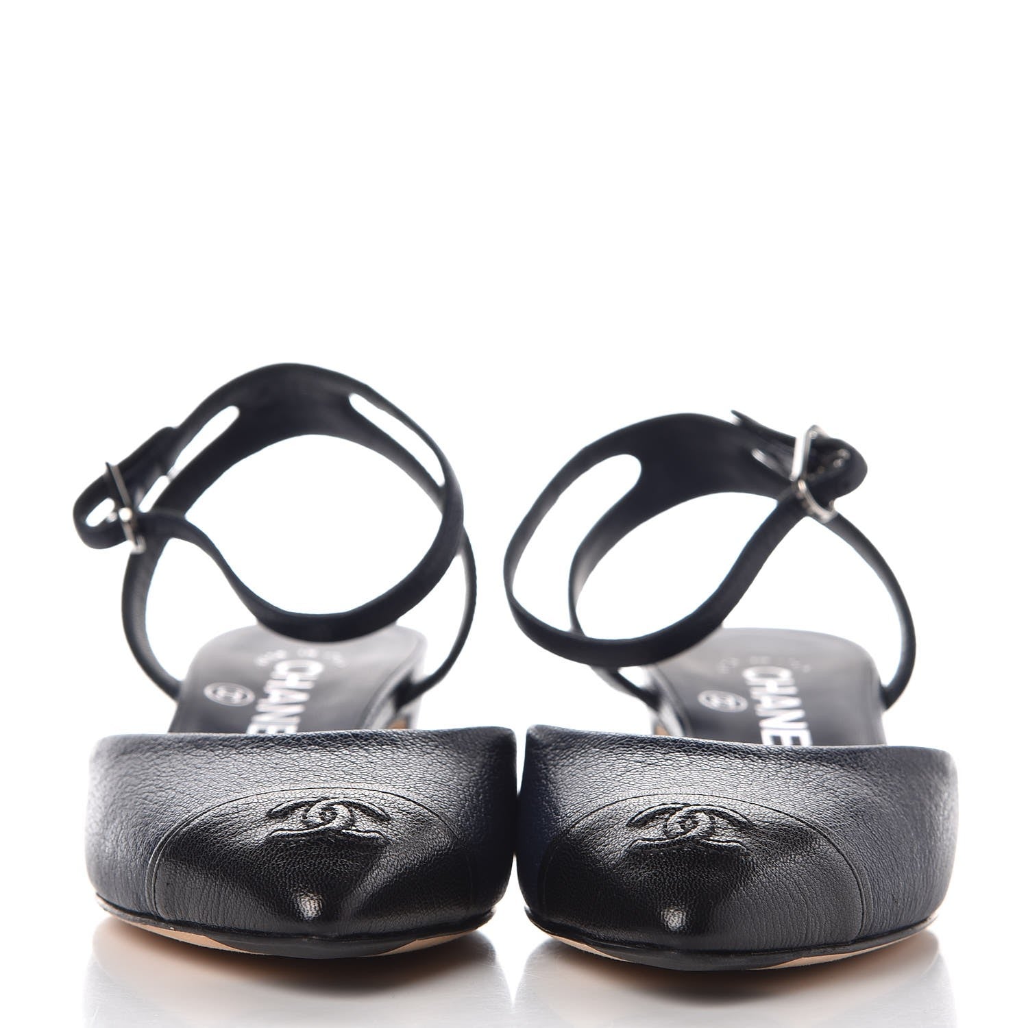 Chanel Goatskin Cap Toe CC Slingback Pumps 36 Navy Black 2 of 8