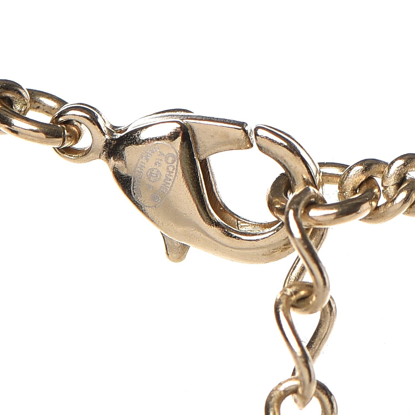 Crystal Pearl CC Medallion Necklace Light Gold