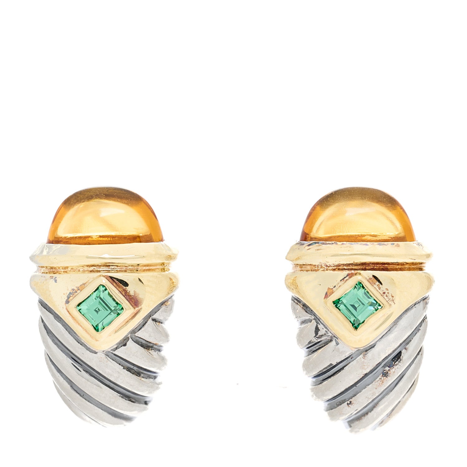 David Yurman Sterling Silver 14K Yellow Gold Citrine Tsavorite Shrimp Earrings 1 of 6