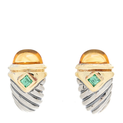 David Yurman Sterling Silver 14K Yellow Gold Citrine Tsavorite Shrimp Earrings 1 of 6