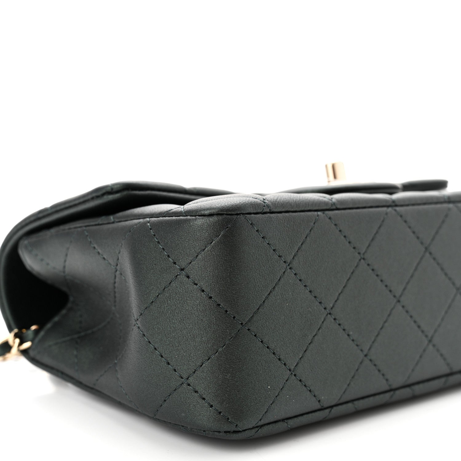 Chanel Iridescent Lambskin Quilted Mini Top Handle Rectangular Flap Dark Green 9 of 11
