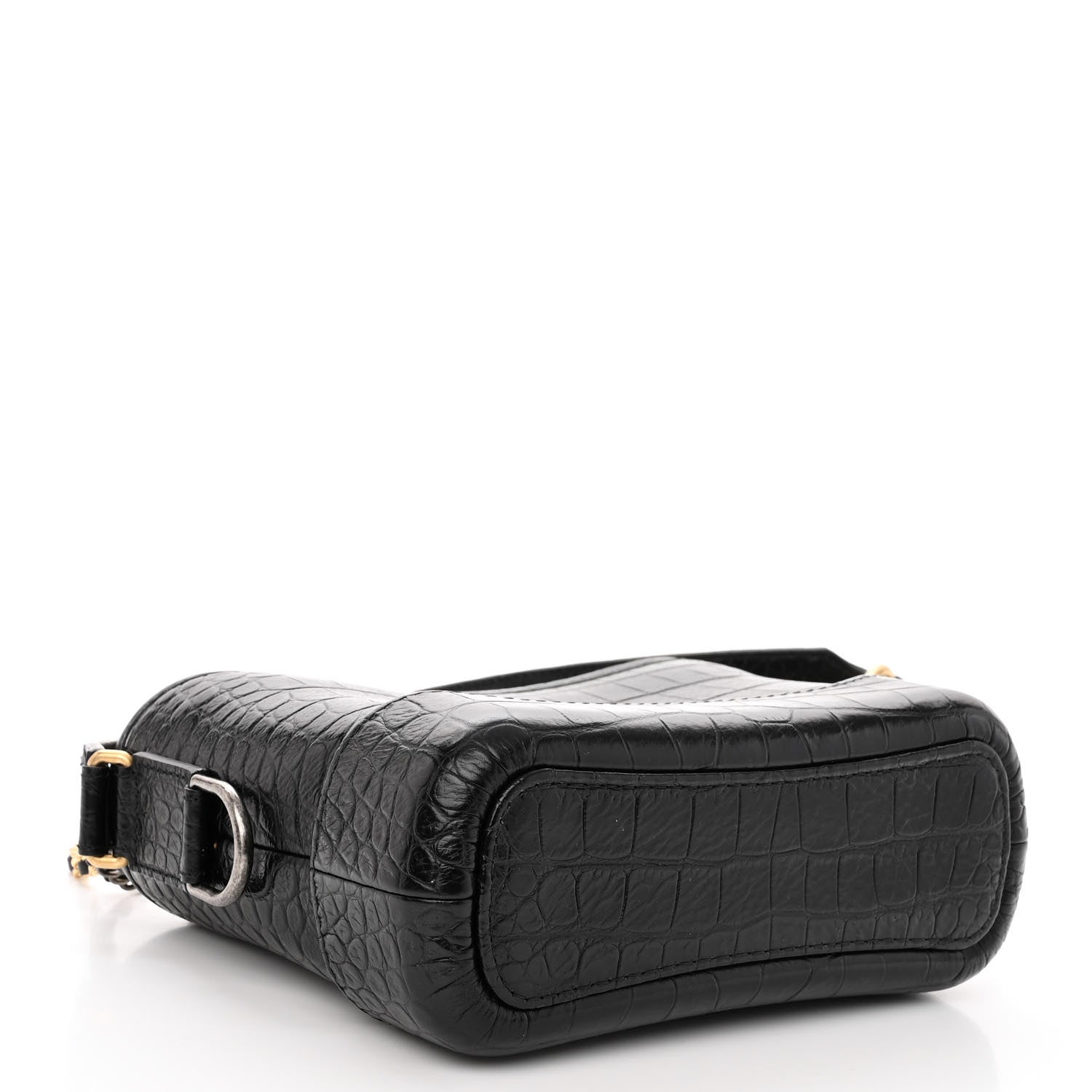 Chanel Calfskin Crocodile Embossed Small Gabrielle Cocodile Hobo Black 4 of 10