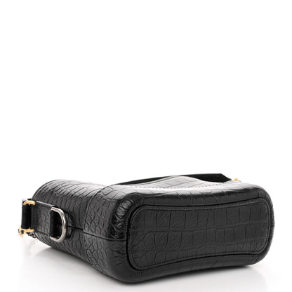 Chanel Calfskin Crocodile Embossed Small Gabrielle Cocodile Hobo Black 4 of 10